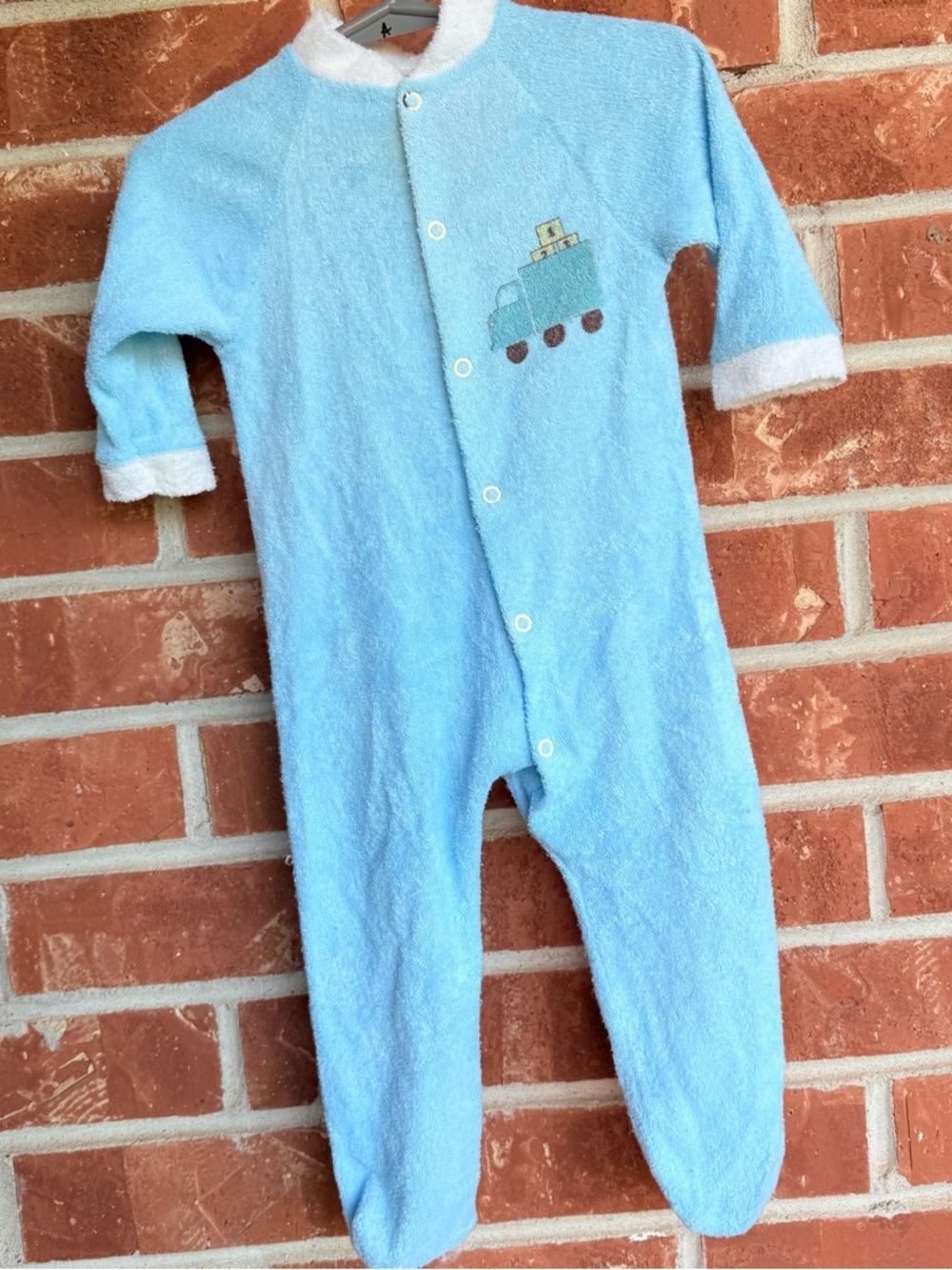 Sears Light Blue Footed One-Piece Pajama with Truck Motif
